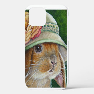 Brown Bunny Rabbit in Spring Bonnet Watercolor Art iPhone 12 Case
