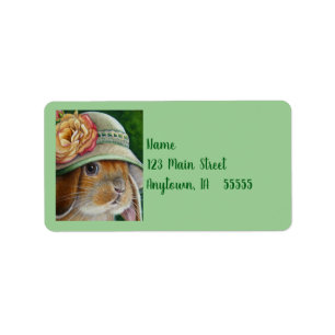 Brown Bunny Rabbit in Spring Bonnet Watercolor Art Label