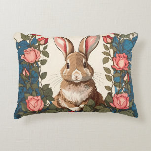Brown Bunny Rose Garden Decorative Cushion