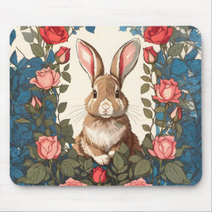Brown Bunny Rose Garden Mouse Mat