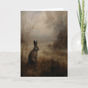 Brown Bunny Wild Hare, Dark Cottagecore , Vintage Card