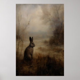 Brown Bunny Wild Hare, Dark Cottagecore , Vintage Poster