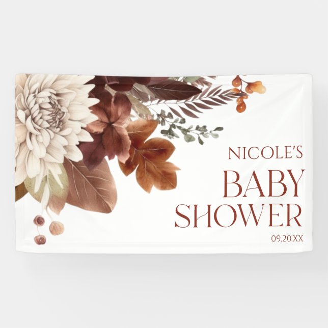 Brown Burgundy Baby In Bloom Floral Baby Shower Banner (Horizontal)