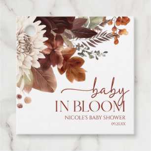 Brown Burgundy Baby In Bloom Floral Baby Shower Favour Tags