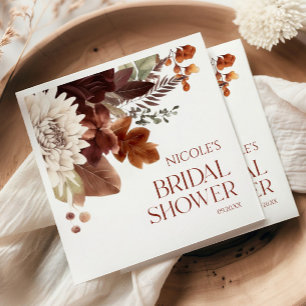Brown Burgundy Fall In Love Floral Bridal Shower Napkin