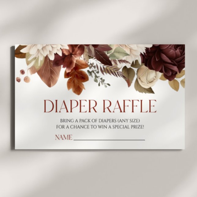 Brown Burgundy Floral Baby Shower Diaper Raffle Enclosure Card (Creator Uploaded)