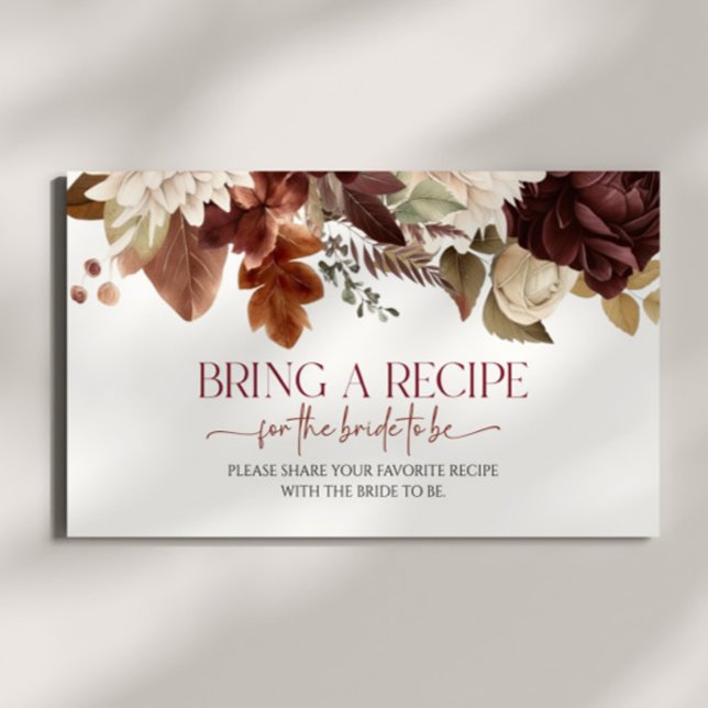Brown Burgundy Floral Bridal Shower Bring A Recipe Enclosure Card (Creator Uploaded)