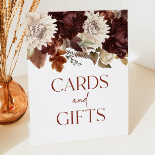 Brown Burgundy Floral Cards and Gifts Party Pedestal Sign
