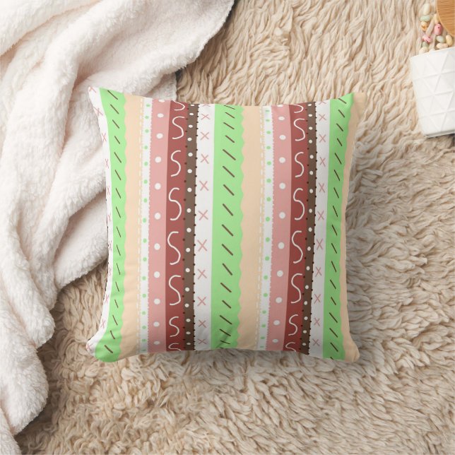 Brown, Burgundy, Green and Mauve Whimsical   Cushion (Blanket)