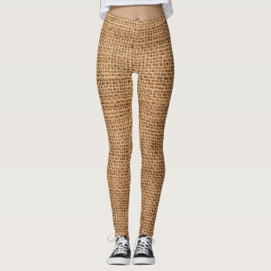 Brown Burlap Cloth Sack Texture Leggings