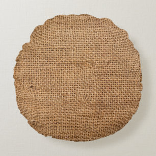 Brown Burlap Cloth Sack Texture Round Cushion