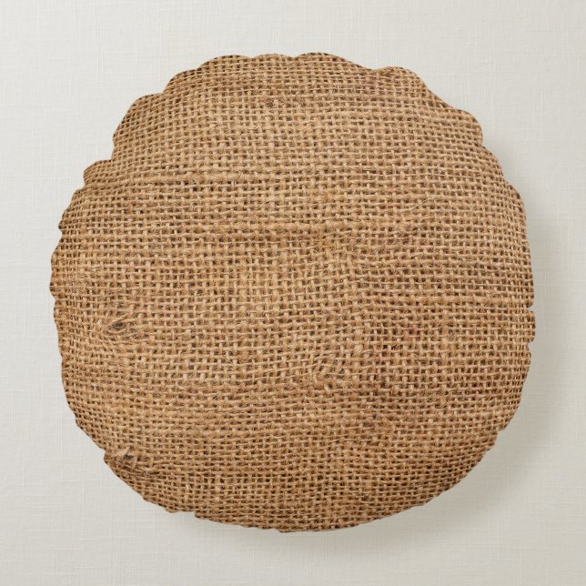 Brown Burlap Cloth Sack Texture Round Cushion (Front)
