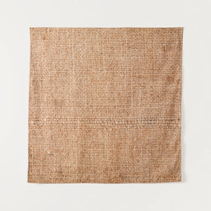 Brown burlap laying on white sheet. Abstract backg Tapestry