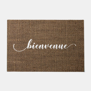 Brown Burlap Look Welcome Bienvenue Mat