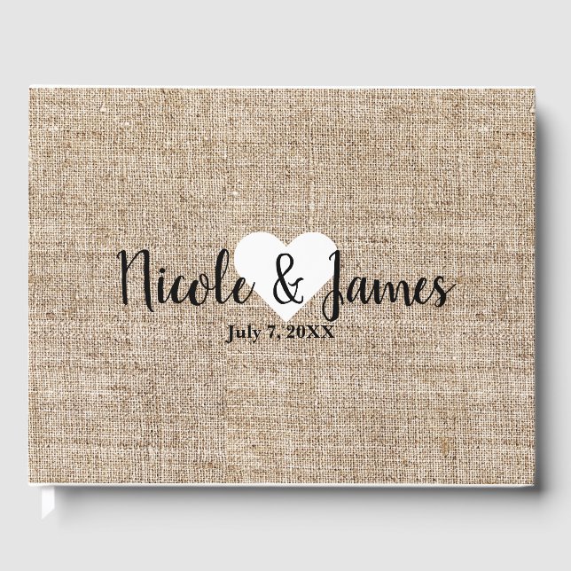 Brown Burlap Minimal Rustic Country Wedding Guest Book (Front)