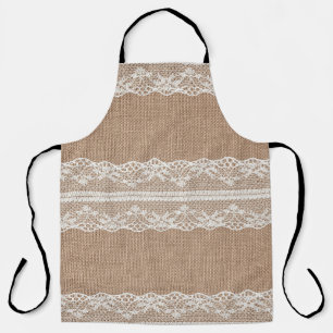 Brown Burlap Off-White Lace Texture Apron