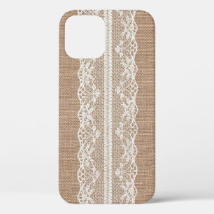 Brown Burlap Off-White Lace Texture iPhone 12 Case