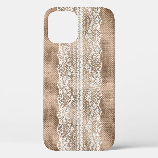 Brown Burlap Off-White Lace Texture Case-Mate iPhone Case (Back)