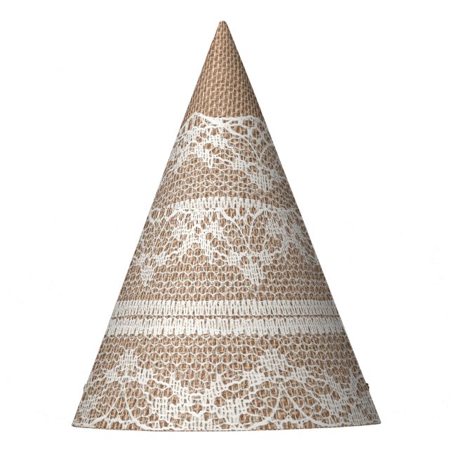 Brown Burlap Off-White Lace Texture Party Hat (Front)
