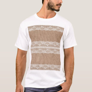 Brown Burlap Off-White Lace Texture T-Shirt