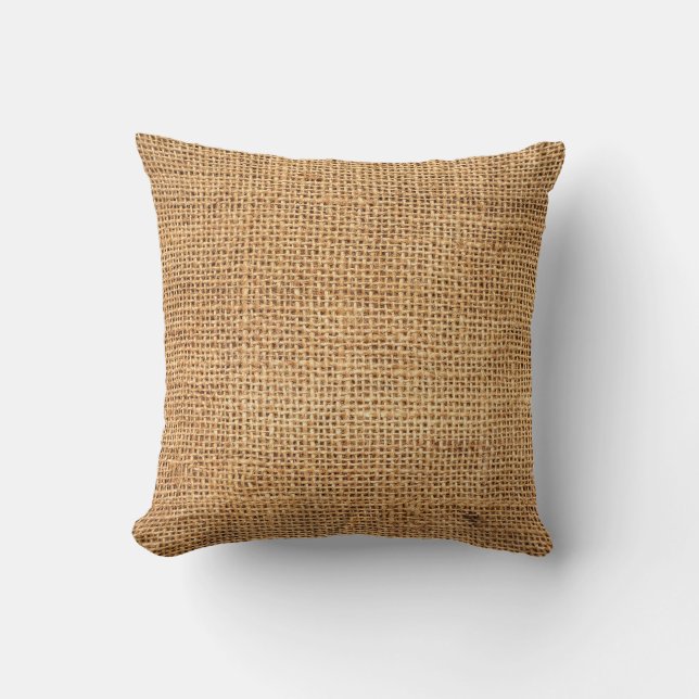 Brown Burlap Sack: Textured Cloth Background Cushion (Front)