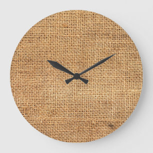 Brown Burlap Sack: Textured Cloth Background Large Clock