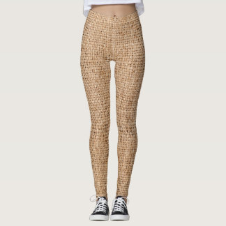 Brown burlap texture, rustic sackcloth. leggings