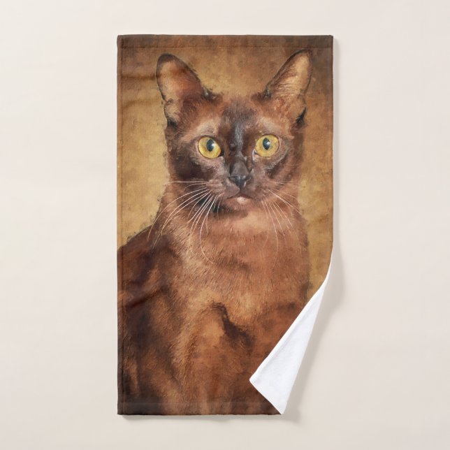 Brown Burmese Cat Bath Towel Set (Hand Towel)