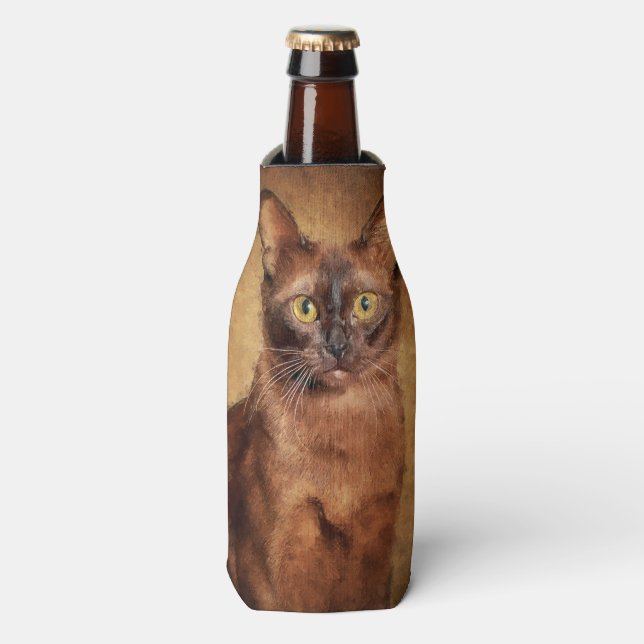 Brown Burmese Cat Bottle Cooler (Bottle Front)