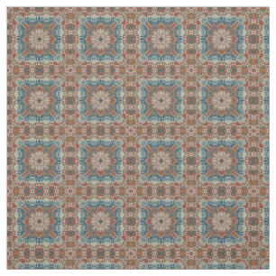 Brown Burnt Orange Taupe Blue Teal Ethnic Look Fabric