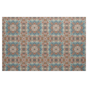 Brown Burnt Orange Taupe Blue Teal Ethnic Look Fabric