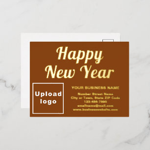 Brown Business Brand on New Year Foil Holiday Postcard