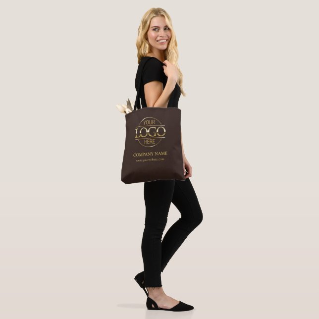 Brown Business Corporate Company Logo Promotional Tote Bag (On Model)
