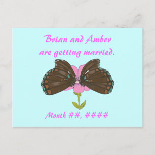 Brown Butterflies on Pink, Save the date postcards