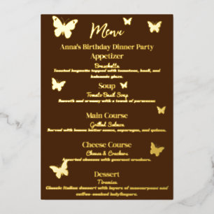 Brown Butterfly-Themed Birthday Menu