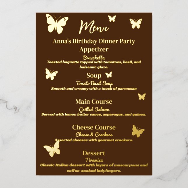Brown Butterfly-Themed Birthday Menu (Front)