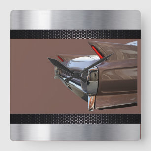 Brown Cadillac Black, Silver Square Wall Clock