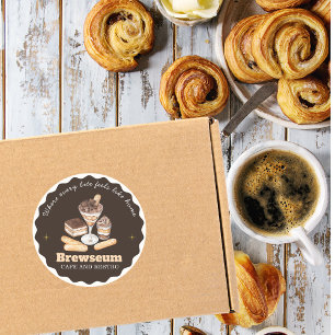  Brown CAFE & Restro Personalised Branding Classic Round Sticker