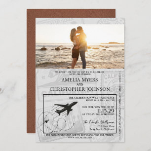 Brown California Passport Wedding Invitation