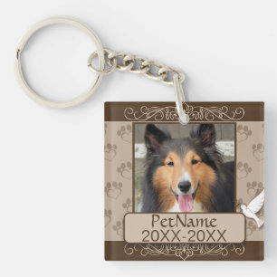 Brown Calligraph Swirls Custom Pet Sympathy Key Ring