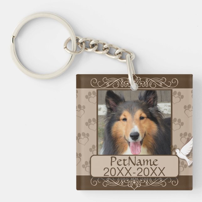 Brown Calligraph Swirls Custom Pet Sympathy Key Ring (Front)