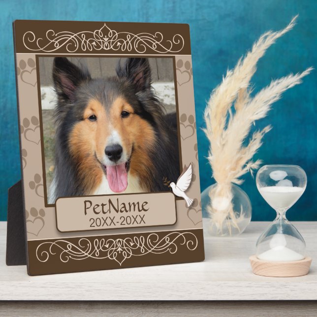 Brown Calligraph Swirls Custom Pet Sympathy Plaque (Side)