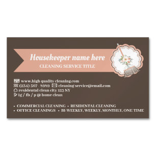 Brown Calligraphy Housekeeping Cleaning Maid Magnetic Business Card