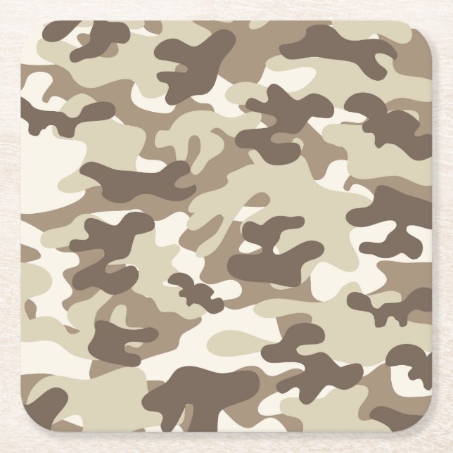 Brown Camo Design Square Paper Coaster (Front)