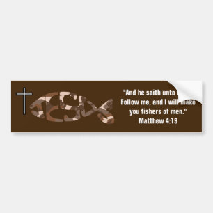 Brown Camo JESUS Fish Icon Bumper Sticker