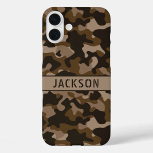 Brown Camouflage Personalised iPhone 16 Plus Case