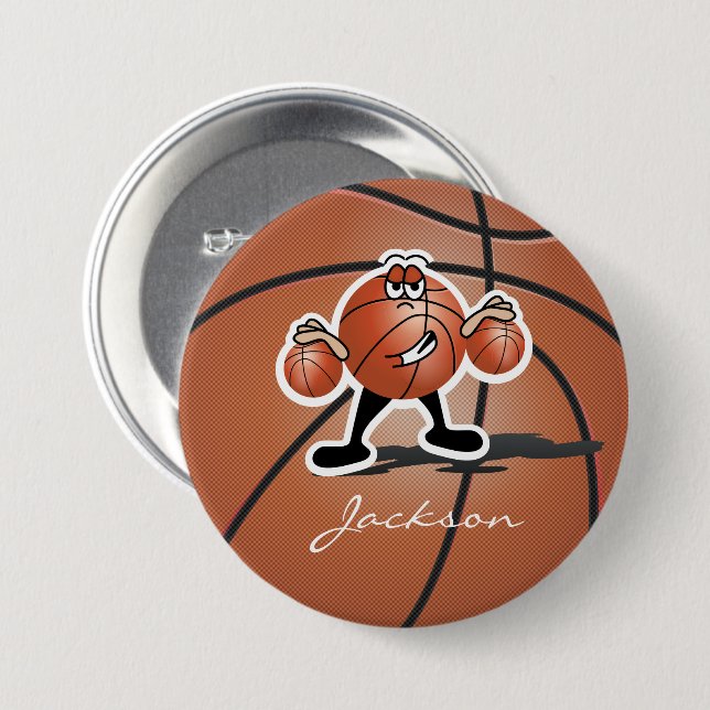 Brown Cartoon Basketball Guy |Personalised 7.5 Cm Round Badge (Front & Back)