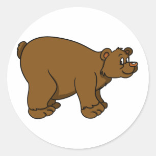 Brown Cartoon Bear Classic Round Sticker