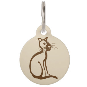 Brown cartoon cat pet tag