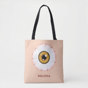 Brown Cartoon Eyeball Bloodshot Halloween Eyeball Tote Bag